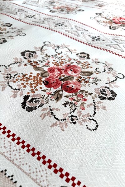 Alla Turca Single Cross Stitch Patterned Pique – Powder |   160X240 cm |   100% Cotton