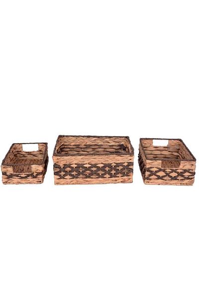 Bahçem Decorative Water Hyacinth / Water Hyacinth Rectangular Basket Set of 3