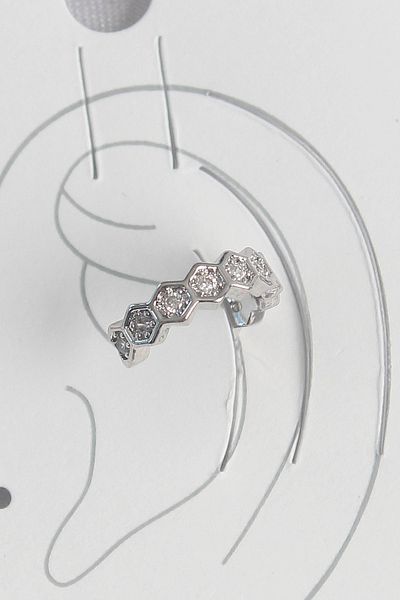 E BULURUM Brass Silver Color Honeycomb Model Zircon Stone Women's Cartilage Earrings