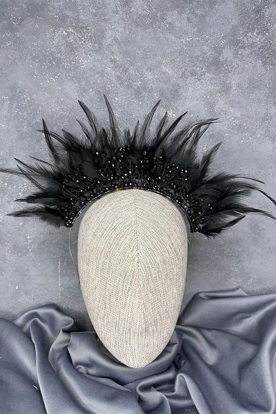 Hayalperest boncuk Black Feather Crystal Beaded Arden Bridal Henna Crown