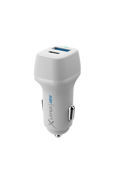 icover Încărcător auto XLayer 48W, PD USB-C 30W, USB QC3.0 18W, 12/24V, alb