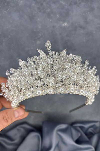 Hayalperest boncuk Cream Livan Beaded Bridal Henna Crown Hair Accessory