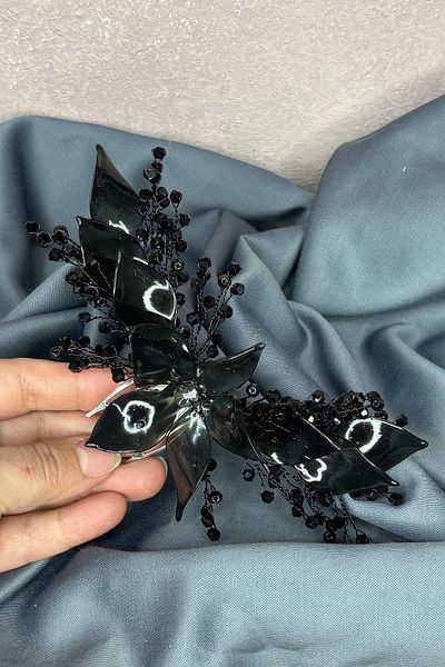 Hayalperest boncuk Black mother of pearl scalloped bridal hair accessory