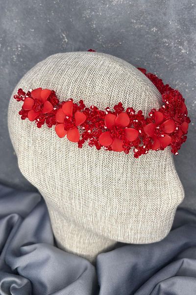 Hayalperest boncuk Red Nileda Crystal Beaded Bridal Henna Crown Hair Accessory