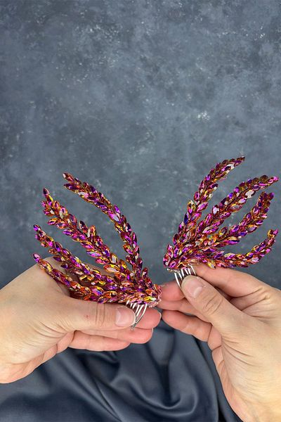 Hayalperest boncuk Purple Double Sided Comb Büge Bridal Hair Accessory