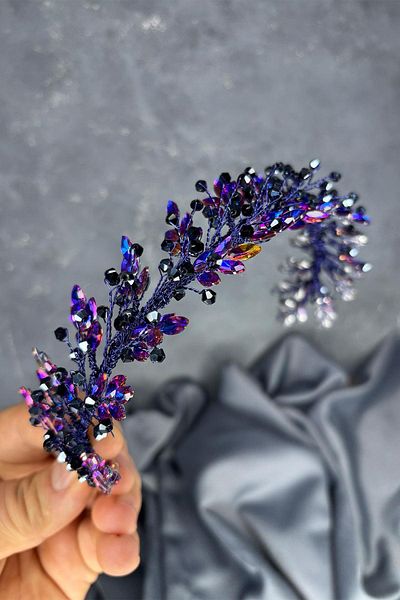 Hayalperest boncuk Purple violet laurel bridal crown hair and turban accessory