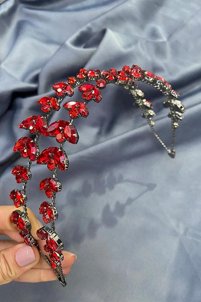 Hayalperest boncuk Red Alpha Shuttle Glass Crystal Stone Bridal Henna Crown