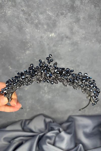 Hayalperest boncuk Navy Blue Bead Embroidered Duru Bridal Henna Crown