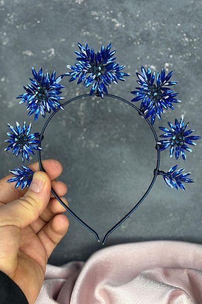 Hayalperest boncuk Indigo Blue Star Stone Bridal Henna Crown and Bridal Hair Accessory