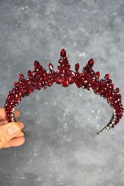 Hayalperest boncuk Burgundy Lycia Bead Embroidered Bridal Henna Crown