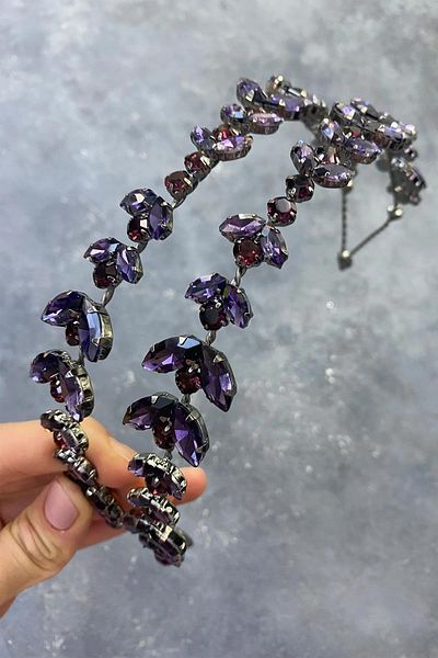 Hayalperest boncuk Purple Alpha Shuttle Glass Crystal Stone Bridal Henna Crown