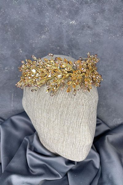 Hayalperest boncuk Honey color elisa beaded bridal henna crown hair and turban accessory