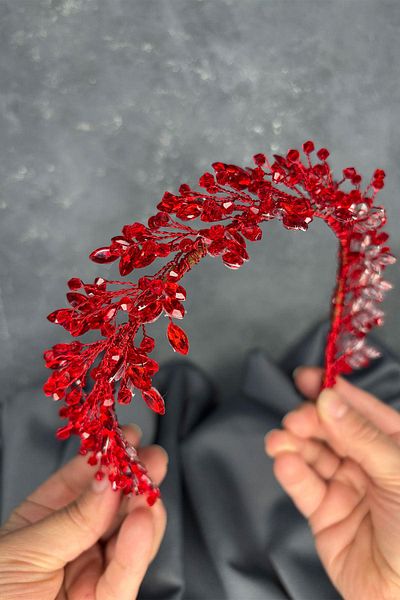 Hayalperest boncuk Red Laurel Bridal Crown Hair and Turban Accessory