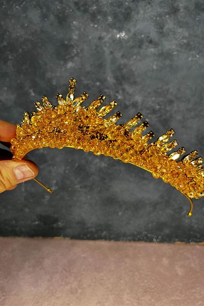Hayalperest boncuk Honey color edis beaded bridal henna crown