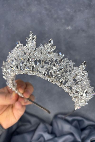 Hayalperest boncuk Transparent white nature beaded bridal henna crown bride hair accessory