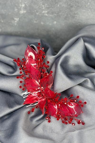 Hayalperest boncuk Red Pearlescent Essence Scalloped Bridal Hair Accessory