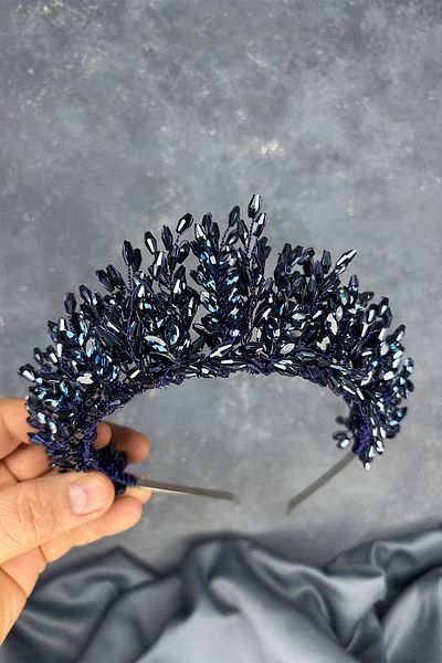 Hayalperest boncuk Navy Blue Elisa Design Beaded Bridal Henna Crown Hair Accessory