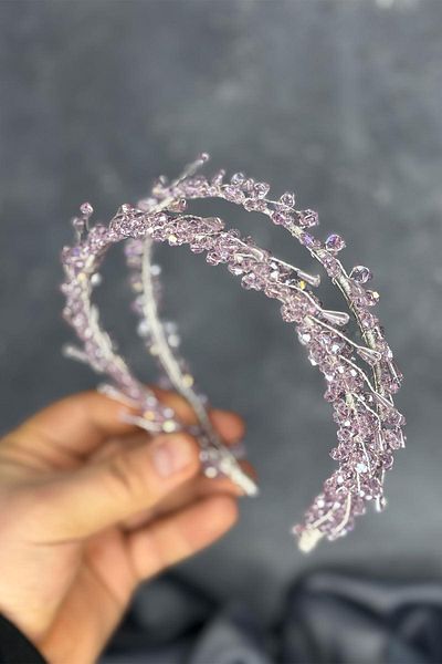 Hayalperest boncuk Lila Sare Model Double Row Bridal Henna Crown Hair Accessory