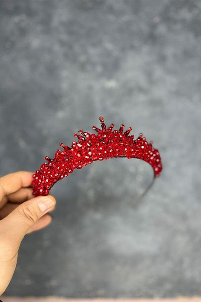 Hayalperest boncuk Red Edis Bead Embroidered Bridal Henna Crown