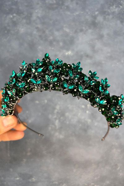 Hayalperest boncuk Emerald Green Umay Beaded Bridal Henna Crown