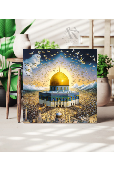 AR AJANS KANVAS TABLO Mescid-I Aksa Uçan Kuş Sürüsü Cami Boyama Dekoratif KAN...