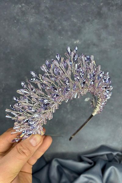 Hayalperest boncuk Lila Maria Intensely Embroidered Crystal Bridal Henna Crown Hair Accessory