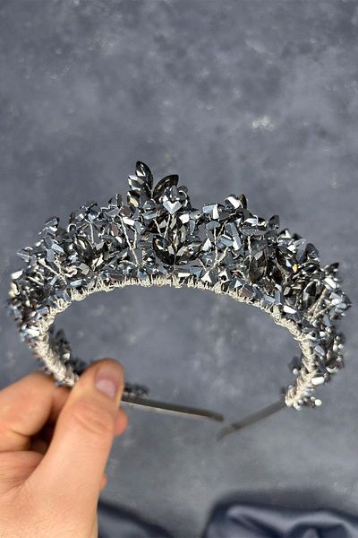 Hayalperest boncuk Anthracite Gray Nature Beaded Bridal Henna Crown Bridal Hair Accessory