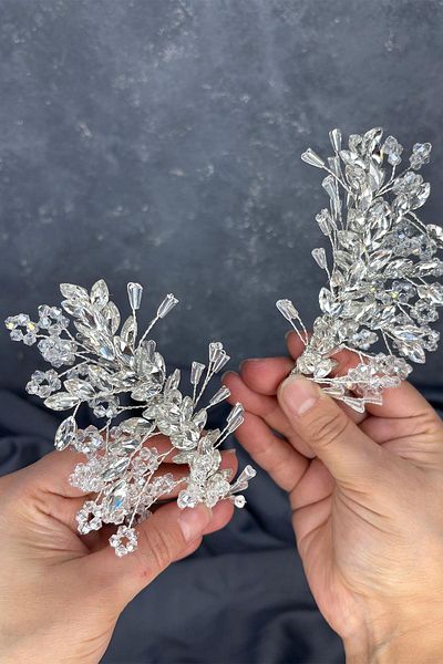 Hayalperest boncuk Transparent Silver Selis Double Sided Bridal Henna Crown Hair Accessory