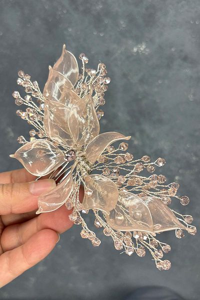 Hayalperest boncuk Powder Pearlescent Essence Scalloped Bridal Hair Accessory