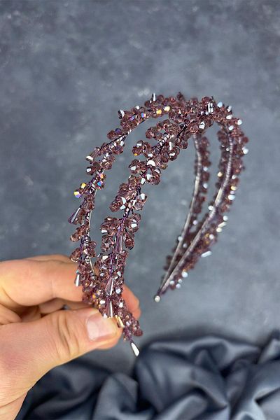 Hayalperest boncuk Plum Sare Model Double Row Bridal Henna Crown Hair Accessory