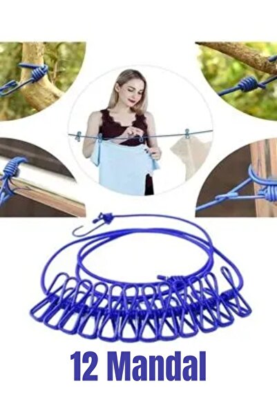 DUFF CLEAN 12 Mandallı Elastik Çamaşır Aparatı Ipi 185-380 Cm Uzunluk Pratik ...