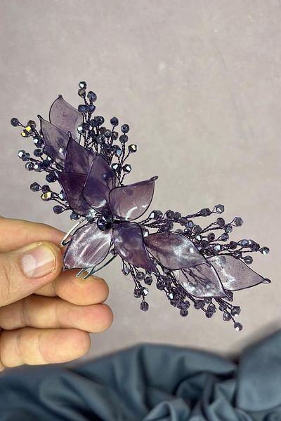 Hayalperest boncuk Purple Pearlescent Essence Scalloped Bridal Hair Accessory