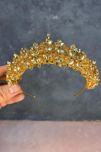 Hayalperest boncuk Honey Color Umay Bead Embroidered Bridal Henna Crown
