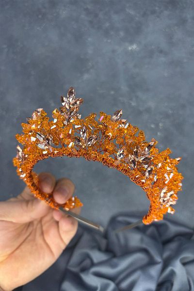 Hayalperest boncuk Orange Nature Beaded Bridal Henna Crown Bridal Hair Accessory