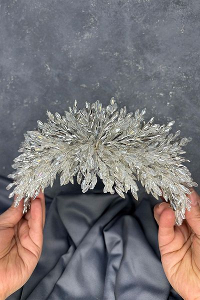 Hayalperest boncuk Transparent Silver Eva Dense Bead Embroidered Bridal Henna Crown