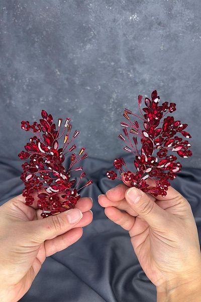 Hayalperest boncuk Burgundy Selis Double Sided Bridal Henna Crown Hair Accessory