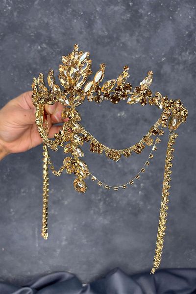 Hayalperest boncuk Honey Color Dangle Forehead Almeda Bridal Henna Crown