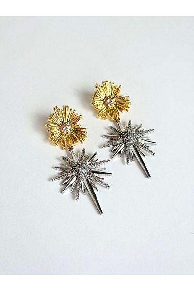 ı feel free more then ever that moment Special Design North Star Double Color Sun Dangle Earrings - Silver