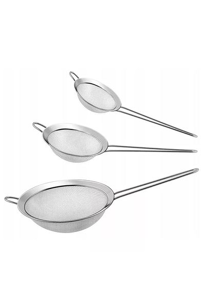 OEM Set of 3 kitchen sieves, steel, 5.5, 7 and 8 cm diameter, silver