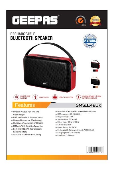 Geepas Rech BT/Usb/Tf/Aux/Fm/ Speaker 1X12