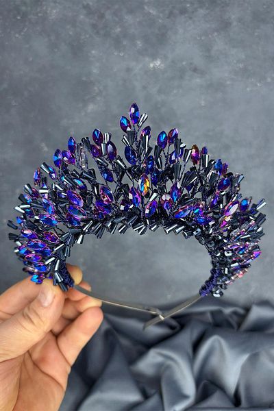 Hayalperest boncuk Morcivert Maria Intensely Embroidered Crystal Bridal Henna Crown Hair Accessory