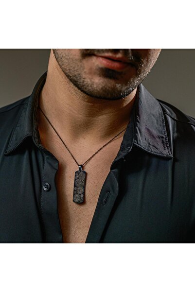 Sırlı Sepet Dualı Siyah Kaplama Titanyum Dikdörtgen Çelik Kolye