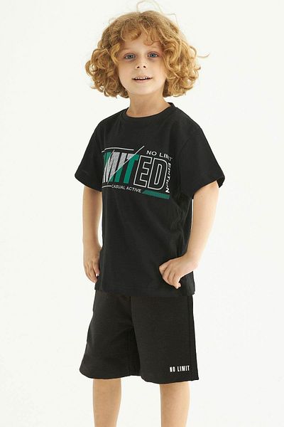 zepkids Σετ αγοριού με κοντό μανίκι με εμπριμέ μαύρο χρώμα