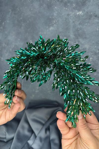 Hayalperest boncuk Green Eva Intense Bead Embroidered Bridal Henna Crown