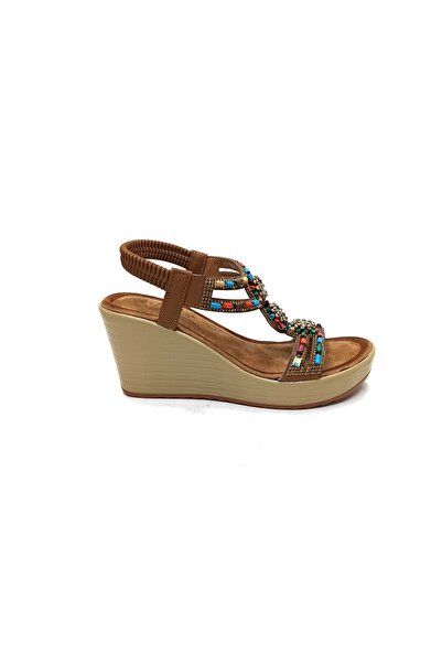 Guja CAMEL DOLGU TOPUKLU KADIN SANDALET AYAKKABI