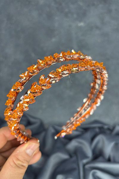 Hayalperest boncuk Orange Double Row Stone Lea Bridal Hair Accessory Bridal Henna Crown