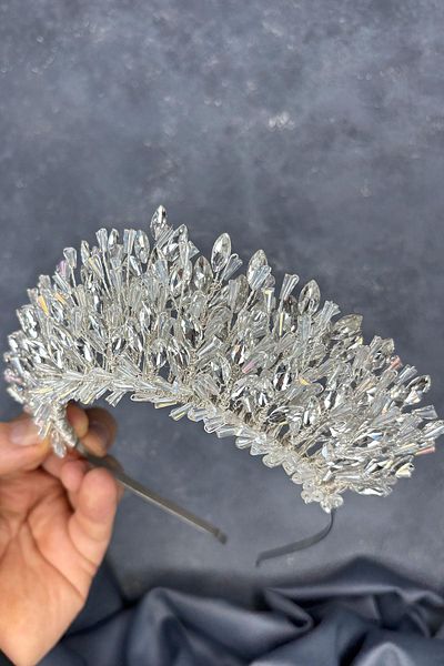 Hayalperest boncuk Maria Intensely Embroidered Crystal Bridal Henna Crown Hair Accessory