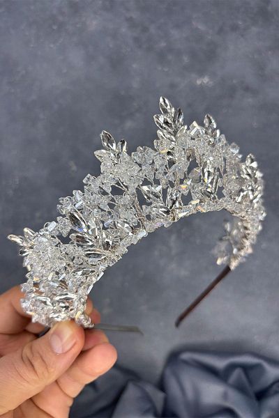 Hayalperest boncuk Transparent white nature beaded bridal henna crown bride hair accessory