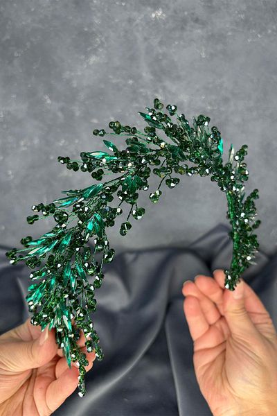 Hayalperest boncuk Emerald Green Hera Crystal Beaded Bridal Henna Crown Hair and Turban Accessory