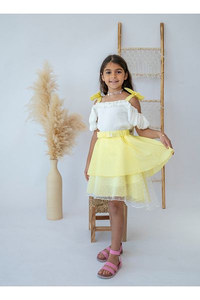 Stayele Sunshine Elegance – Girls’ Yellow and White Layered Dress